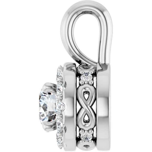 14K Gold Round Natural Diamond Halo-Style Pendant – 3/8 CTW - White Gold - view 3