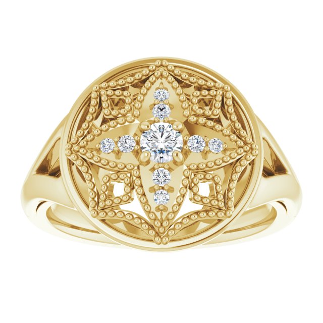 14K Gold Round Natural Diamond Accented Vintage-Inspired Ring - Yellow Gold - view 3