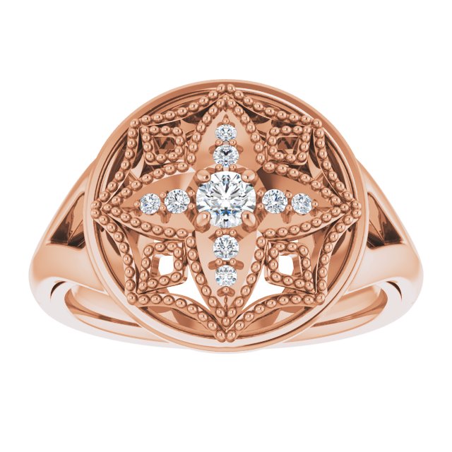 14K Gold Round Natural Diamond Accented Vintage-Inspired Ring - Rose Gold - view 3