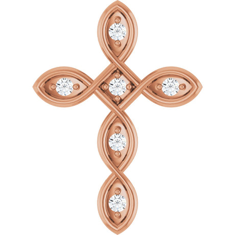 14K Gold Round Natural Diamond Accented Cross Necklace or Pendant – 0.08 CTW - Rose Gold