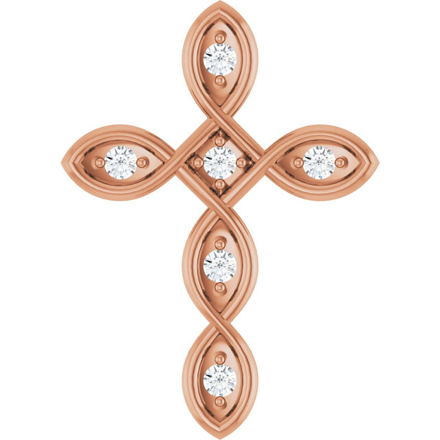 14K Gold Round Natural Diamond Accented Cross Necklace or Pendant – 0.08 CTW - Rose Gold