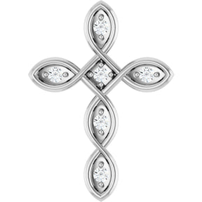 Platinum Round Natural Diamond Accented Cross Necklace or Pendant – 0.08 CTW