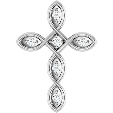 Platinum Round Natural Diamond Accented Cross Necklace or Pendant – 0.08 CTW