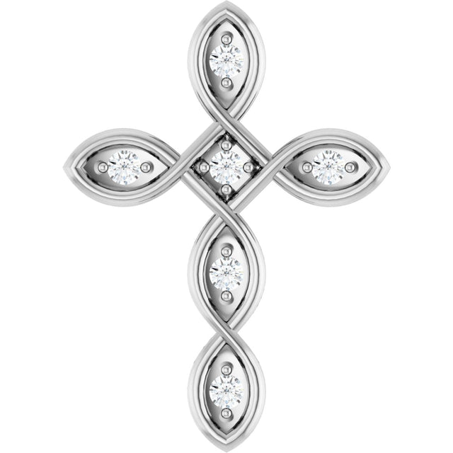 Platinum Round Natural Diamond Accented Cross Necklace or Pendant – 0.08 CTW