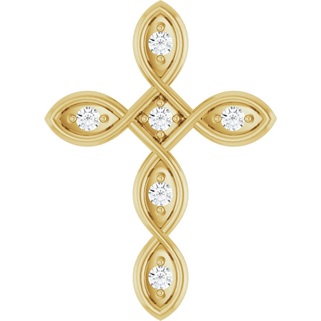14K Gold Round Natural Diamond Accented Cross Necklace or Pendant – 0.08 CTW - Yellow Gold