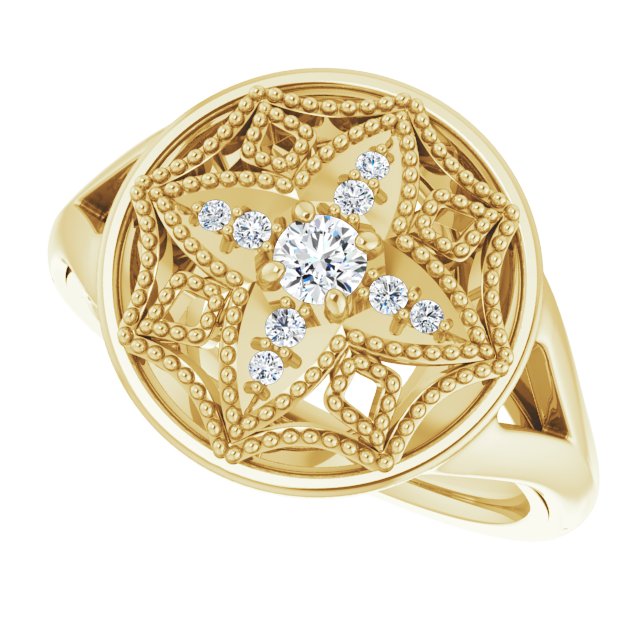 14K Gold Round Natural Diamond Accented Vintage-Inspired Ring - Yellow Gold - view 5
