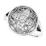 14K Gold Round Natural Diamond Accented Vintage-Inspired Ring - White Gold - view 5