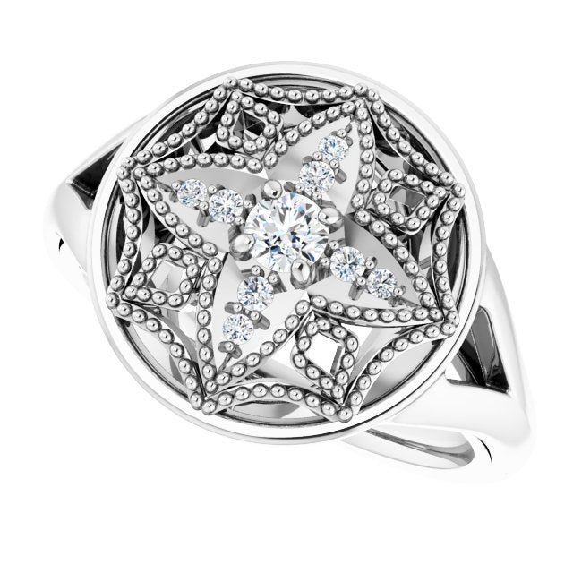 Platinum Round Natural Diamond Accented Vintage-Inspired Ring - view 5