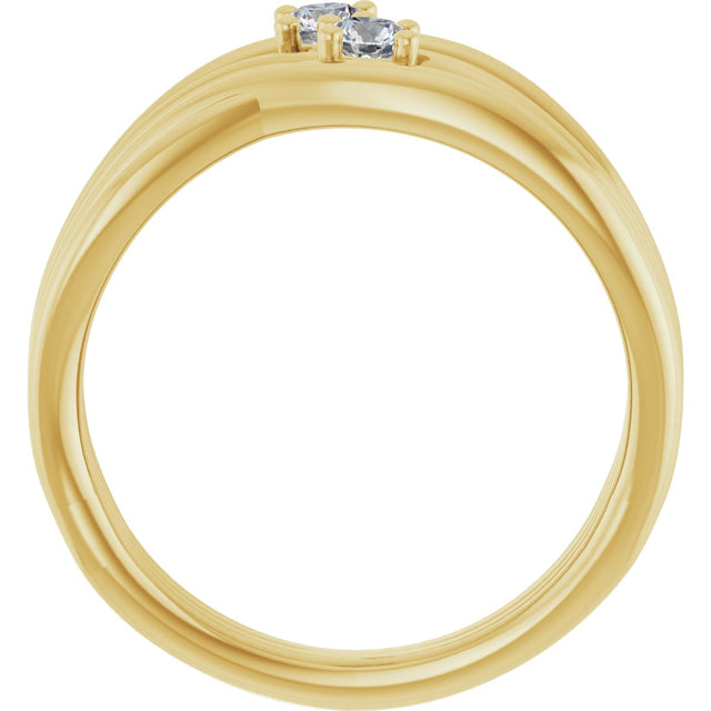 14K Gold Round Natural Diamond Two-Stone Bypass Ring – 3mm Stones - Yellow Gold - view 2