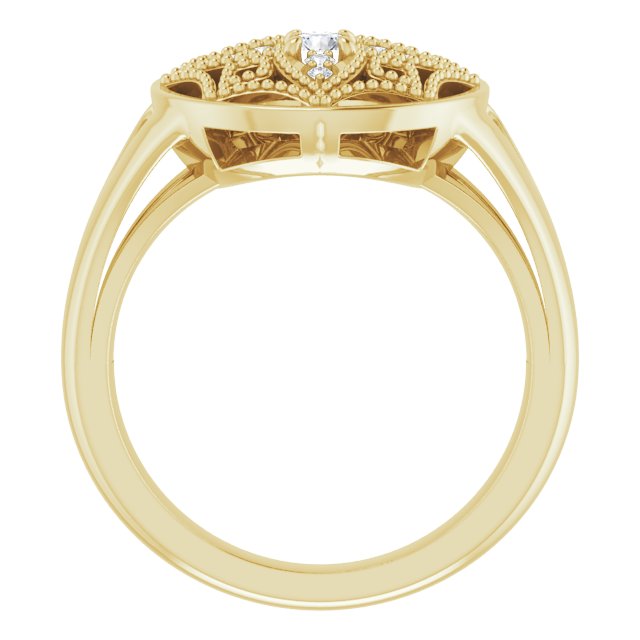 14K Gold Round Natural Diamond Accented Vintage-Inspired Ring - Yellow Gold - view 2