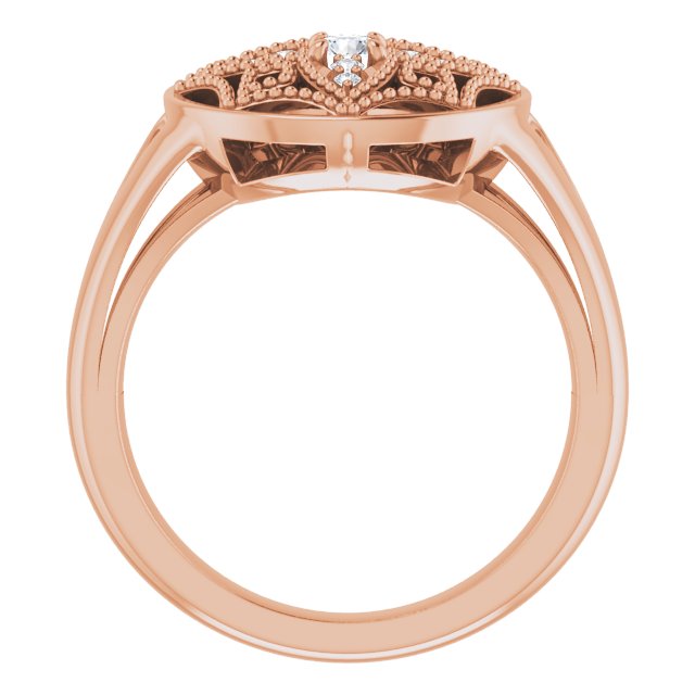 14K Gold Round Natural Diamond Accented Vintage-Inspired Ring - Rose Gold - view 2