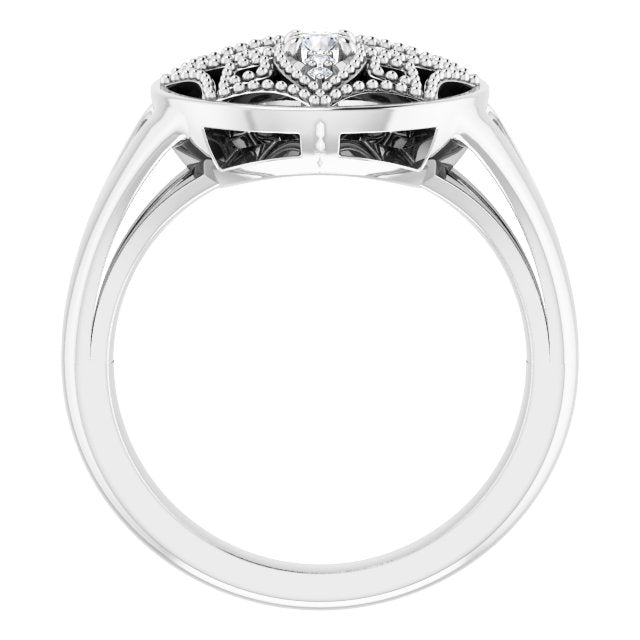 Platinum Round Natural Diamond Accented Vintage-Inspired Ring - view 2