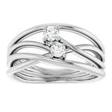 14K Gold Round Natural Diamond Two-Stone Bypass Ring – 3mm Stones - White Gold - view 3