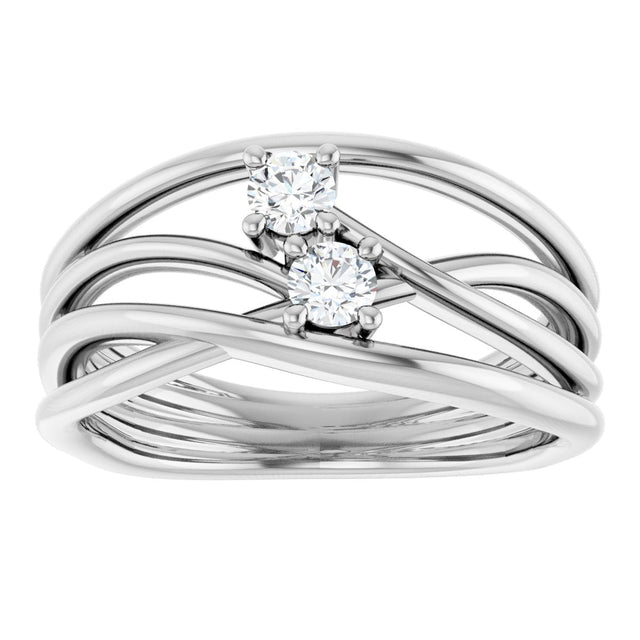 14K Gold Round Natural Diamond Two-Stone Bypass Ring – 3mm Stones - White Gold - view 3