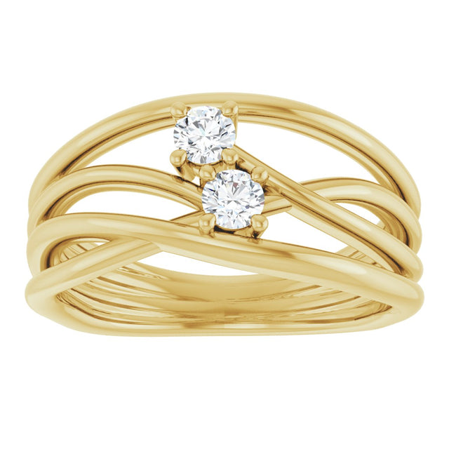 14K Gold Round Natural Diamond Two-Stone Bypass Ring – 3mm Stones - Yellow Gold - view 3