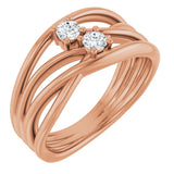 14K Gold Round Natural Diamond Two-Stone Bypass Ring – 3mm Stones - Rose Gold