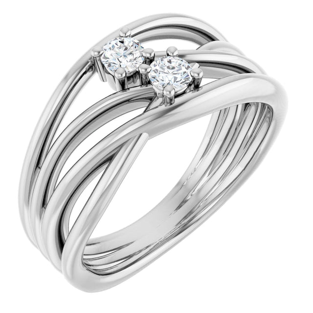 Platinum Round Natural Diamond Two-Stone Bypass Ring – 3mm Stones