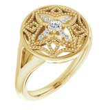 14K Gold Round Natural Diamond Accented Vintage-Inspired Ring - Yellow Gold