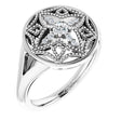 14K Gold Round Natural Diamond Accented Vintage-Inspired Ring - White Gold