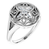 Platinum Round Natural Diamond Accented Vintage-Inspired Ring