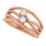 14K Gold Round Natural Diamond Two-Stone Bypass Ring – 3mm Stones - Rose Gold - view 5