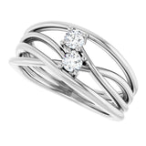 14K Gold Round Natural Diamond Two-Stone Bypass Ring – 3mm Stones - White Gold - view 5