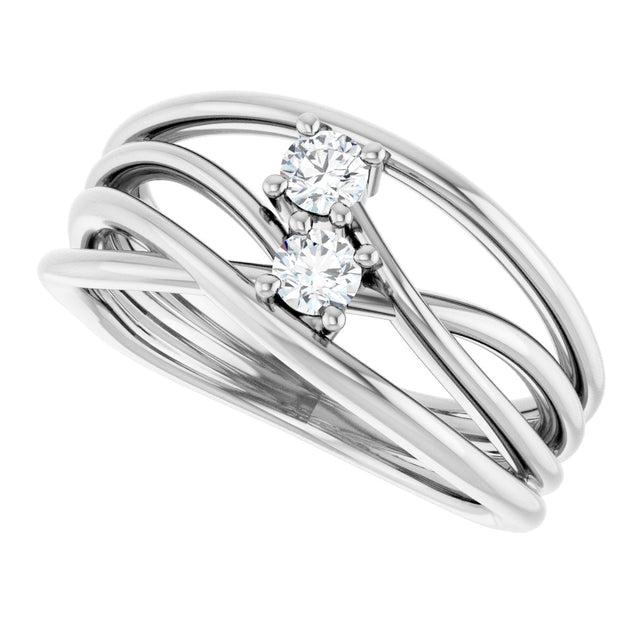 Platinum Round Natural Diamond Two-Stone Bypass Ring – 3mm Stones - view 5