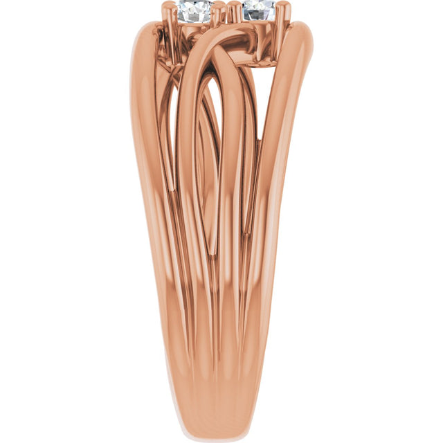 14K Gold Round Natural Diamond Two-Stone Bypass Ring – 3mm Stones - Rose Gold - view 4