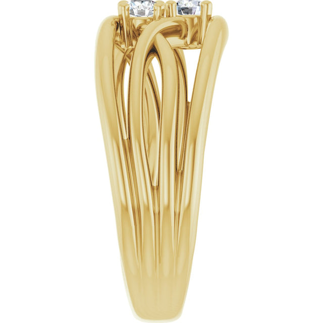 14K Gold Round Natural Diamond Two-Stone Bypass Ring – 3mm Stones - Yellow Gold - view 4