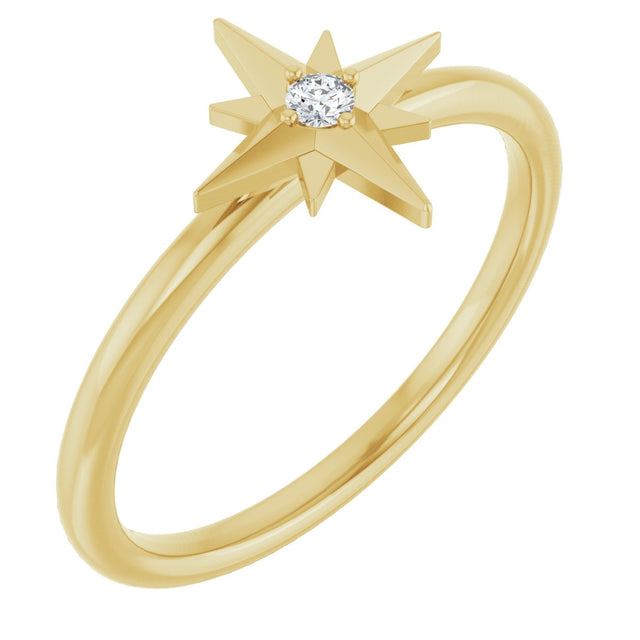 14K Gold Round Natural Diamond Accented Star Ring – 2mm Stones - Yellow Gold
