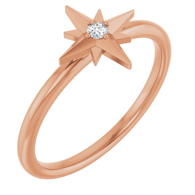 14K Gold Round Natural Diamond Accented Star Ring – 2mm Stones - Rose Gold