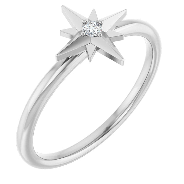 Platinum Round Natural Diamond Accented Star Ring – 2mm Stones