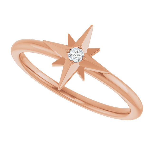 14K Gold Round Natural Diamond Accented Star Ring – 2mm Stones - Rose Gold - view 5