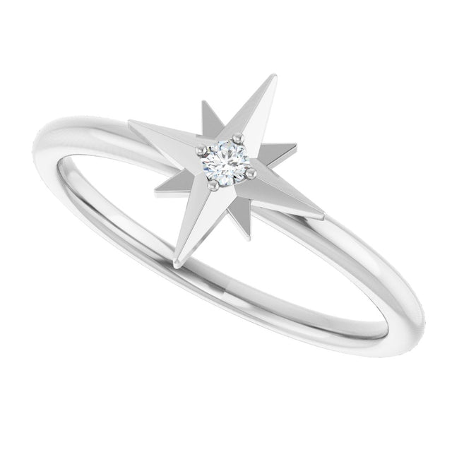 14K Gold Round Natural Diamond Accented Star Ring – 2mm Stones - White Gold - view 5