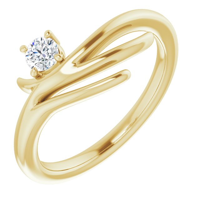 14K Gold Round Natural Diamond Solitaire Ring - Yellow Gold