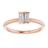 14K Gold Straight Baguette Natural Diamond Two-Stone Ring - Rose Gold - view 3