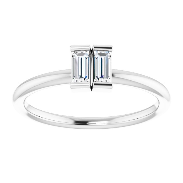 Platinum Straight Baguette Natural Diamond Two-Stone Ring - view 3