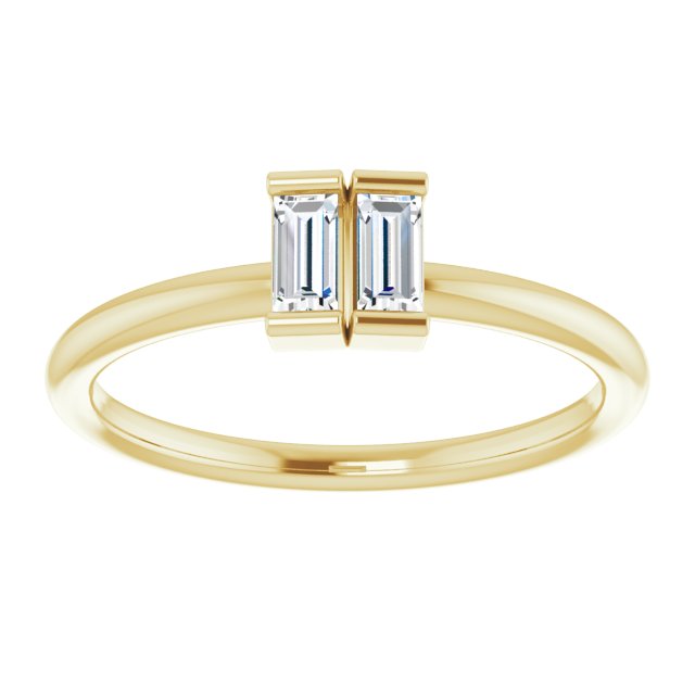 14K Gold Straight Baguette Natural Diamond Two-Stone Ring - Yellow Gold - view 3