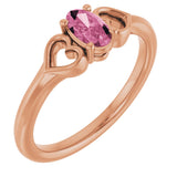 14K Gold Oval Natural Pink Tourmaline Youth Heart Ring - Rose Gold