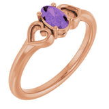 14K Gold Oval Natural Amethyst Youth Heart Ring - Rose Gold
