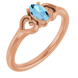 14K Gold Oval Natural Aquamarine Youth Heart Ring - Rose Gold