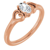14K Gold Oval Natural White Sapphire Youth Heart Ring - Rose Gold