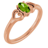 14K Gold Oval Natural Peridot Youth Heart Ring - Rose Gold