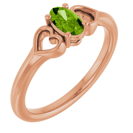 14K Gold Oval Natural Peridot Youth Heart Ring - Rose Gold