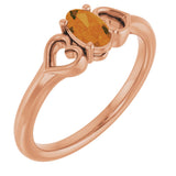 14K Gold Oval Natural Citrine Youth Heart Ring - Rose Gold