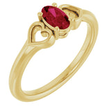 14K Gold Oval Natural Ruby Youth Heart Ring - Yellow Gold
