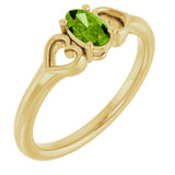 14K Gold Oval Natural Peridot Youth Heart Ring - Yellow Gold