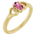 14K Gold Oval Natural Pink Tourmaline Youth Heart Ring - Yellow Gold