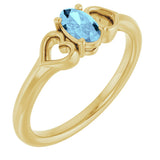 14K Gold Oval Natural Aquamarine Youth Heart Ring - Yellow Gold