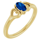 14K Gold Oval Natural Blue Sapphire Youth Heart Ring - Yellow Gold